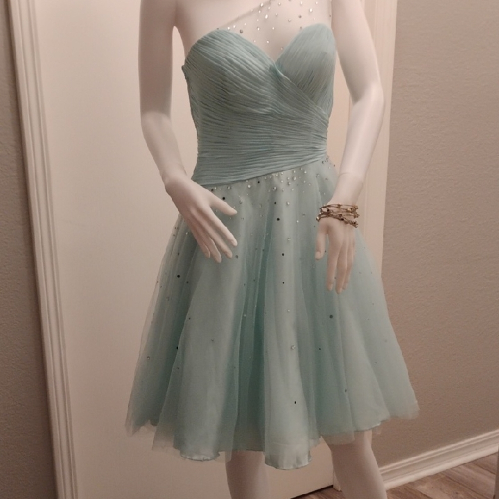 Night Moves Strapless Light Blue Dress